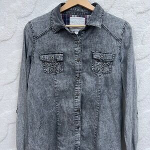Maurices Premium Denim Shirt Indie Sleaze Acid Wash Button Down Blouse Large